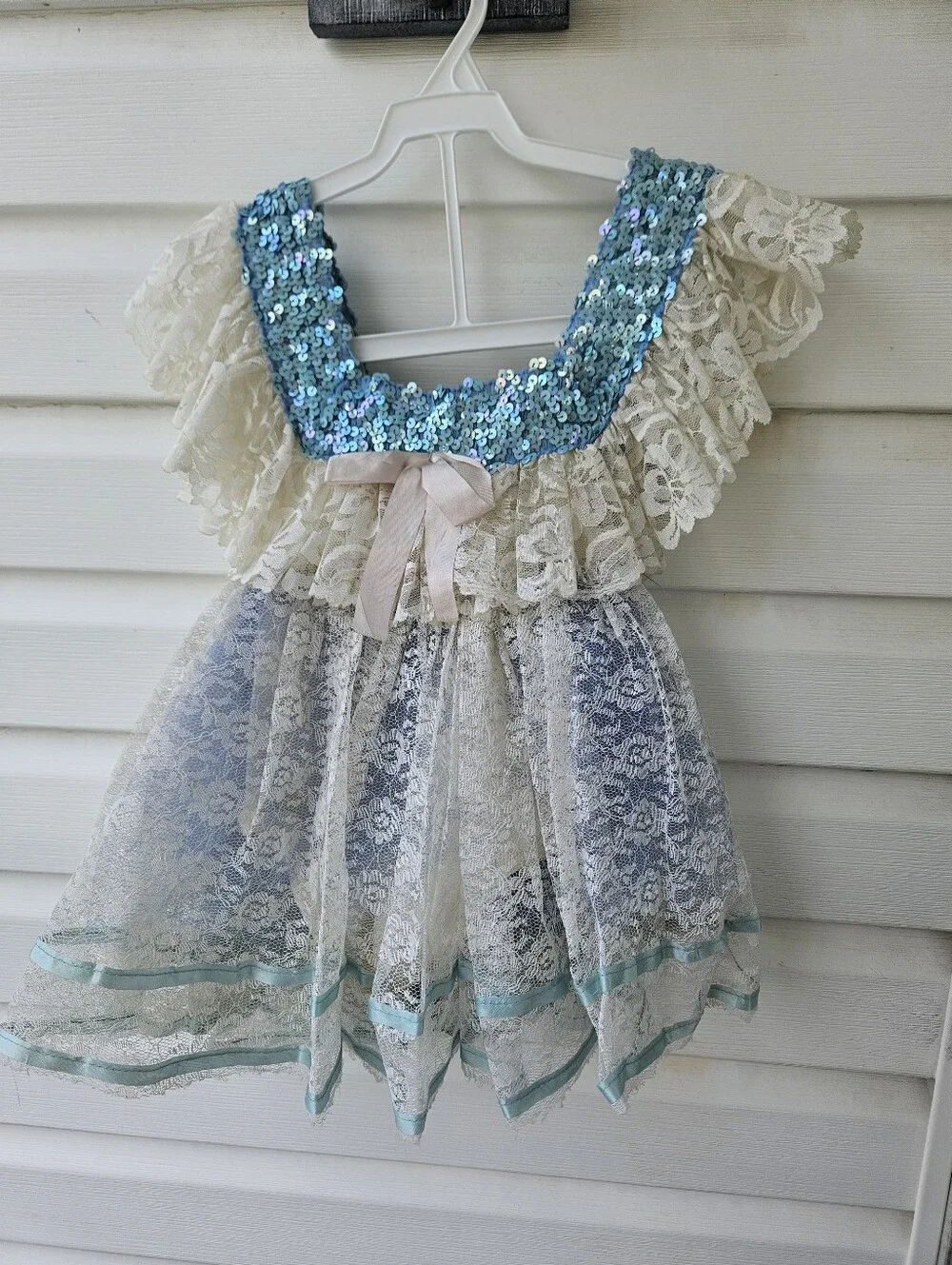 Vintage Art Stone Toddler Dance Costume Blue Sequin Lace Leotard Size 2
